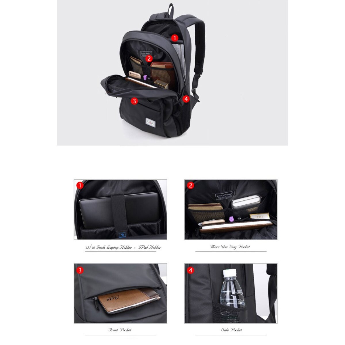 20005-BK-5 ARCTIC HUNTER τσάντα πλάτης 20005 με θήκη laptop 15.6", 26L, μαύρη - Image 6