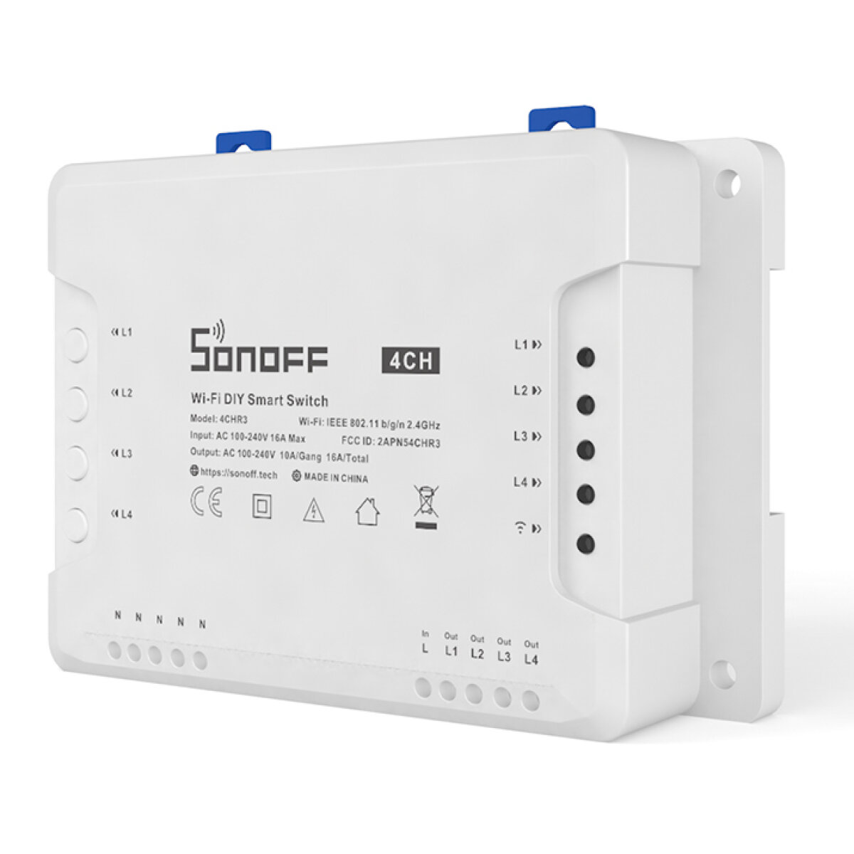 4CHR3 SONOFF Smart Διακόπτης WiFi 4CH R3, 4 θέσεων, 16A, λευκός - Image 1
