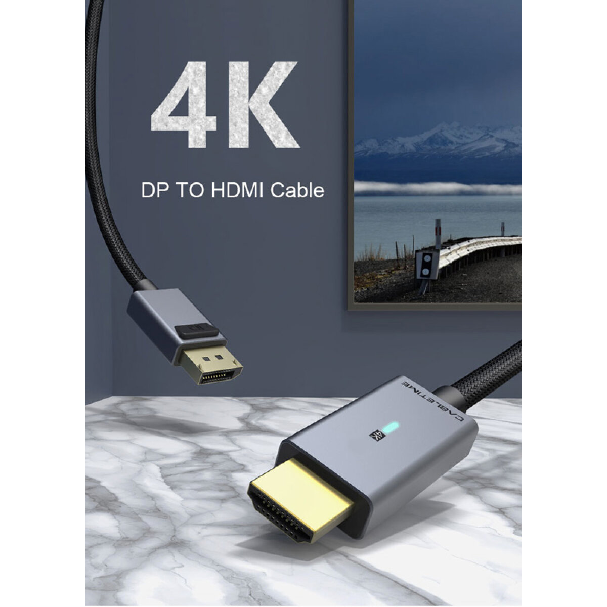 5210131038857-1 CABLETIME καλώδιο DisplayPort σε HDMI CT-P02G4K, 4K, 1.8m, μαύρο - Image 2