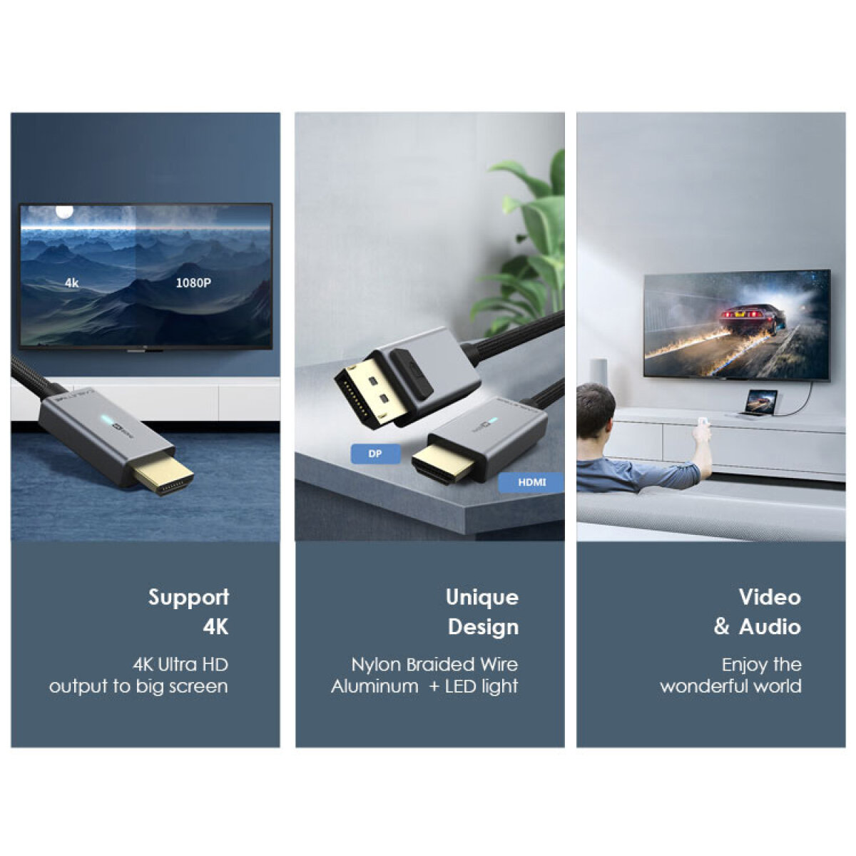 5210131038857-2 CABLETIME καλώδιο DisplayPort σε HDMI CT-P02G4K, 4K, 1.8m, μαύρο - Image 3