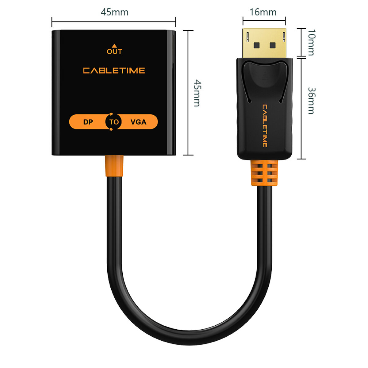 CABLETIME αντάπτορας DisplayPort σε VGA AV586, 1080p/60Hz, μαύρος - Image 5