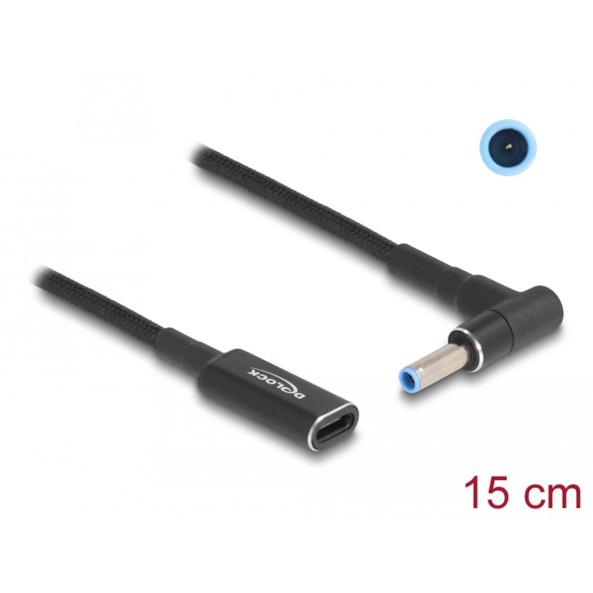 60031-1 DELOCK καλώδιο τροφοδοσίας 60031, USB-C σε HP 4.5x3.0mm, 15cm, μαύρο - Image 2