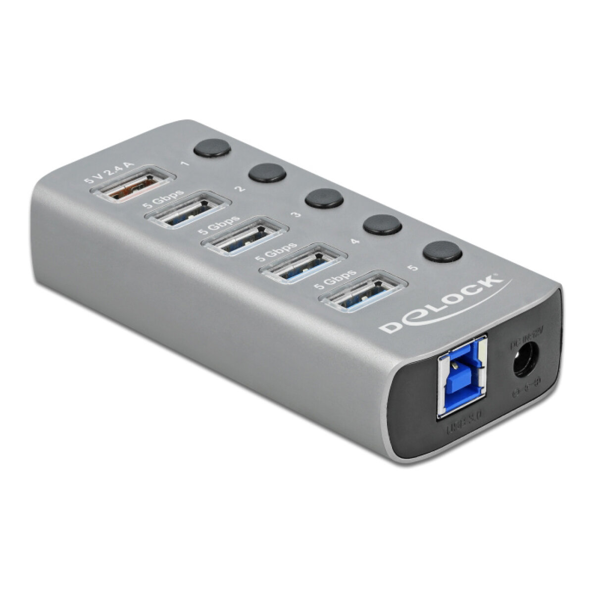 DELOCK USB hub 63262 με διακόπτες, 5x θυρών, 5Gbps, 2.4A, γκρι - Image 1