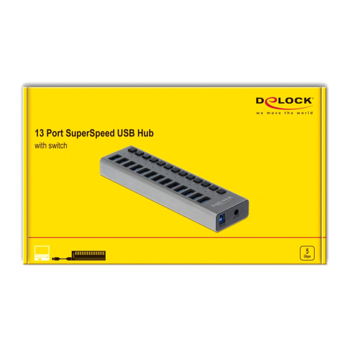 DELOCK USB hub 63738 με διακόπτες, 13x θυρών, 5Gbps, γκρι - Image 4