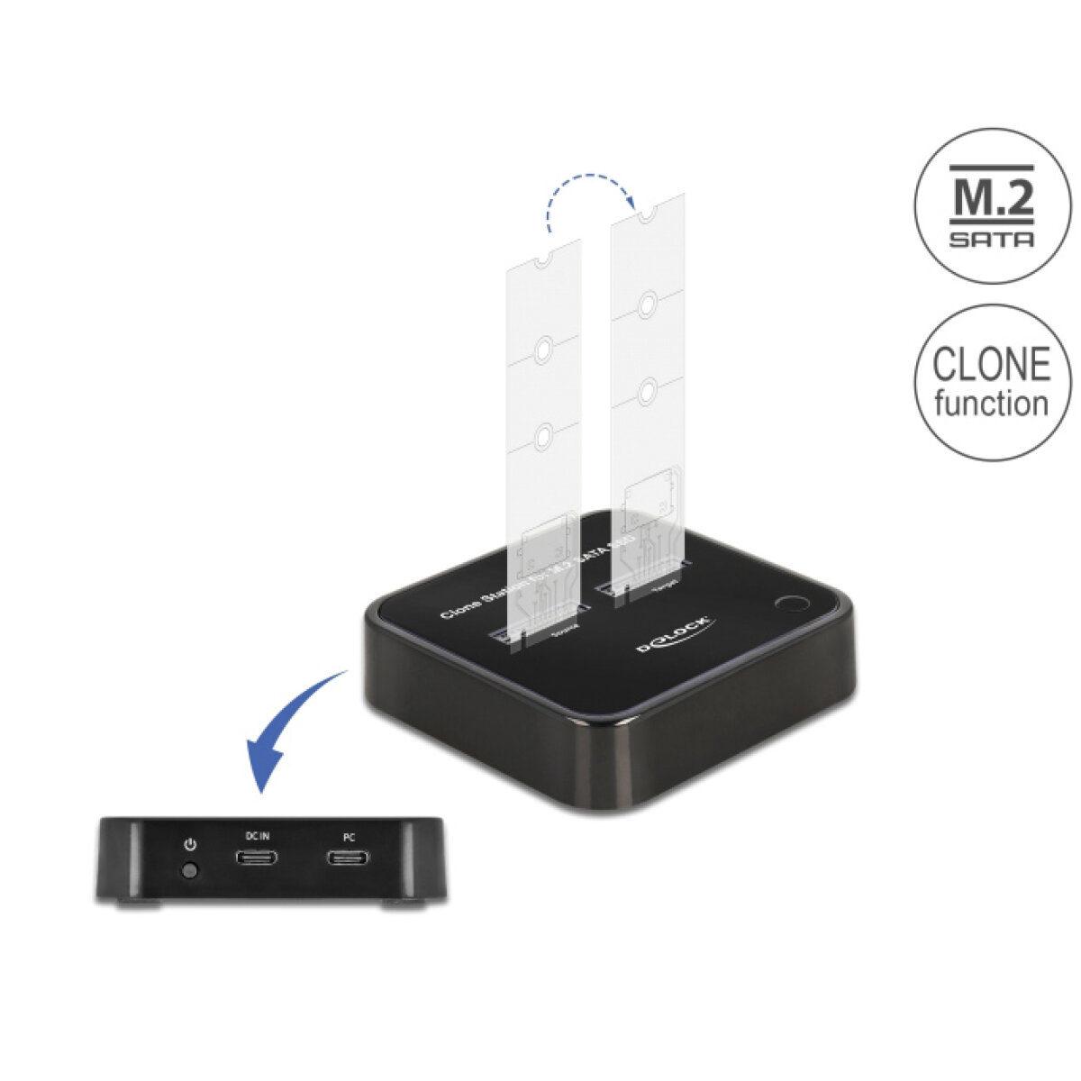 64178-1 DELOCK docking station για M.2 SATA SSD 64178, 2 θέσεων, 6Gbps, clone function, μαύρο - Image 2