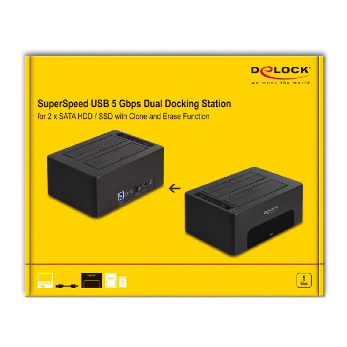 DELOCK docking station για 2.5" ή 3.5" SATA HDD/SSD 64187, 2 θέσεων, 5Gbps, clone/erase function, μαύρο - Image 6