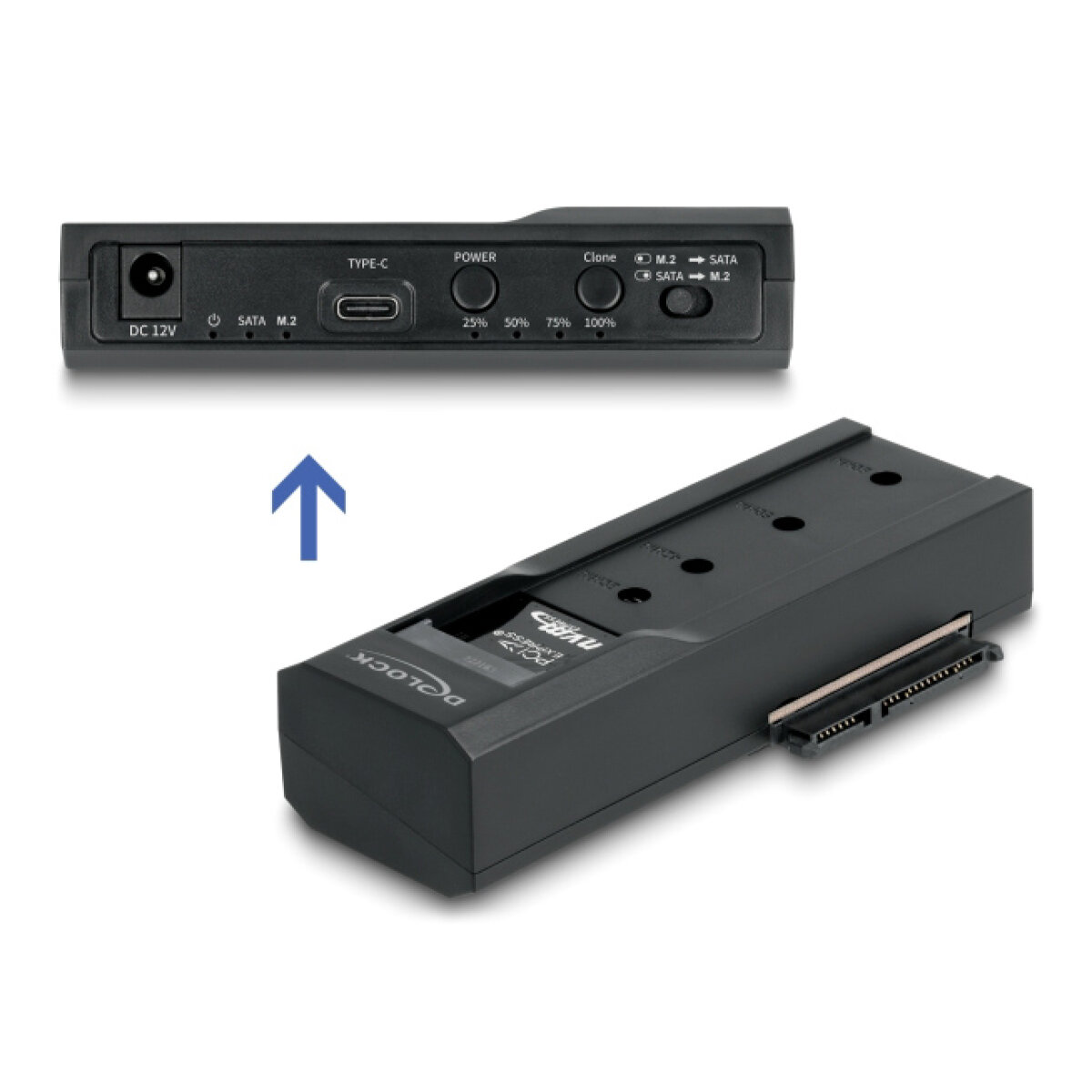 64252 DELOCK docking station για M.2 NVMe/SATA ή 2.5"/3.5" SSD/HDD 64252, 10Gbps, clone function, μαύρο - Image 1