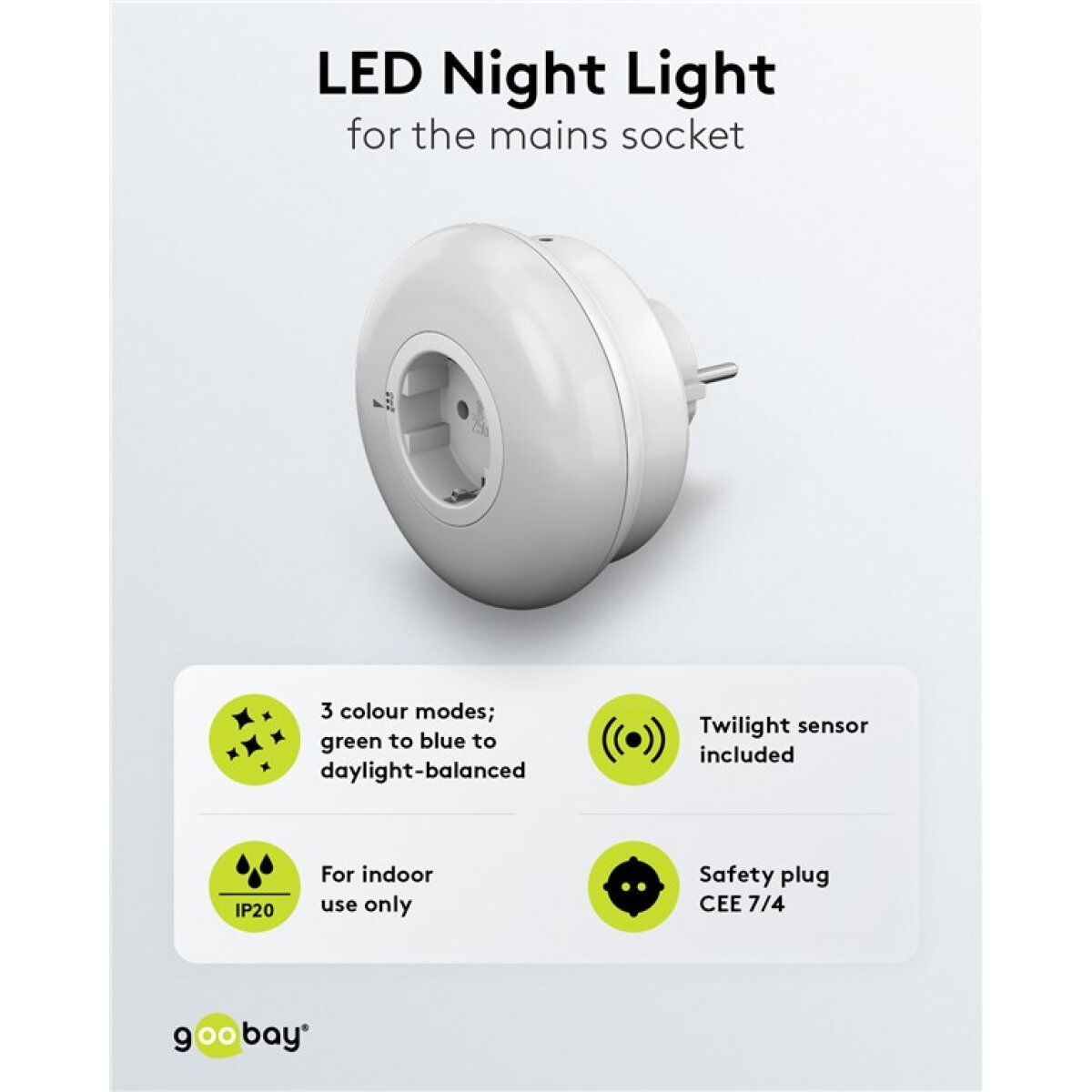 64567-1 GOOBAY LED φωτιστικό νυκτός 64567, πρίζα schuko, 3 χρώματα φωτός, 6500K - Image 3