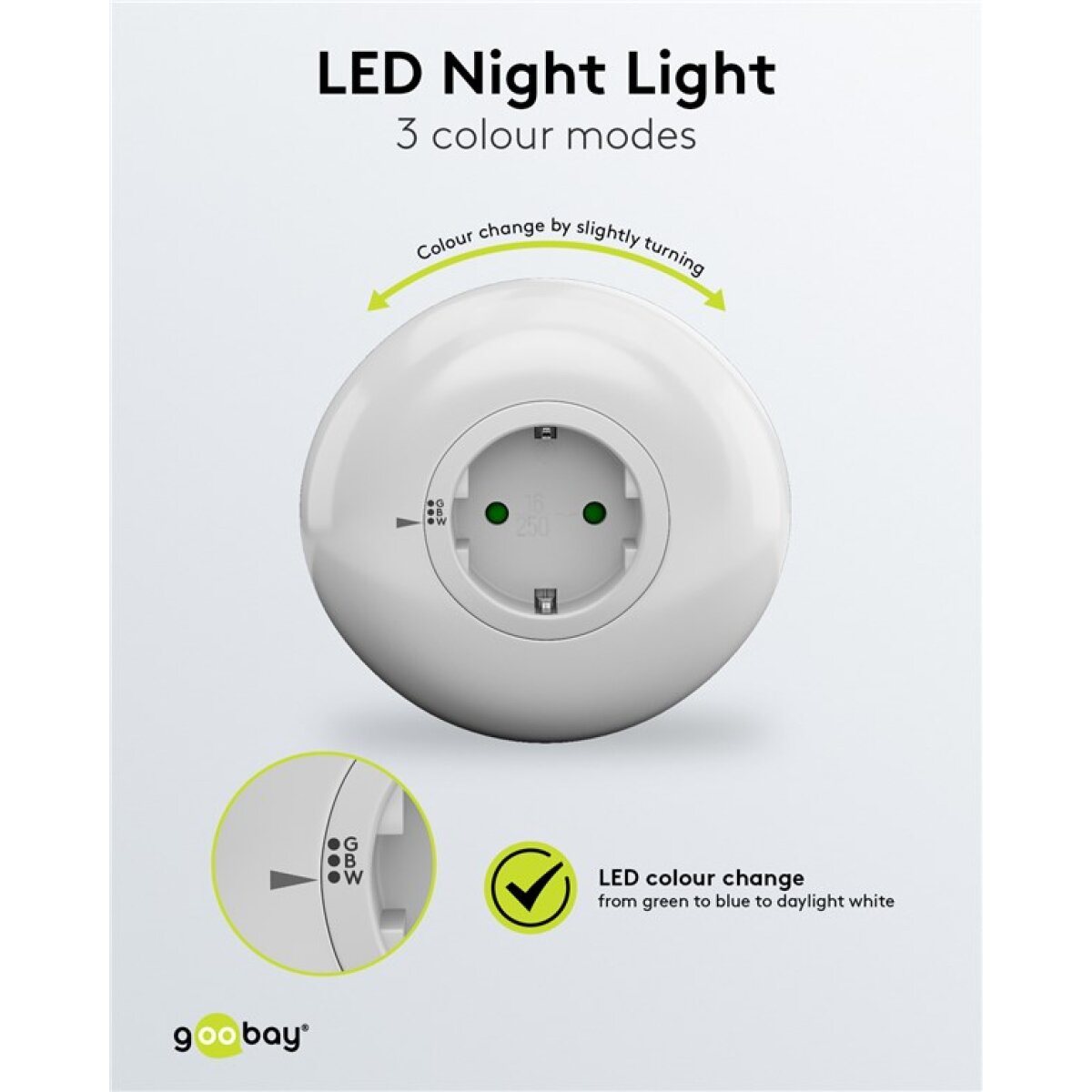 64567-3 GOOBAY LED φωτιστικό νυκτός 64567, πρίζα schuko, 3 χρώματα φωτός, 6500K - Image 5