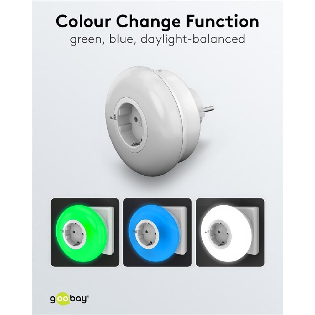 64567-4 GOOBAY LED φωτιστικό νυκτός 64567, πρίζα schuko, 3 χρώματα φωτός, 6500K - Image 2