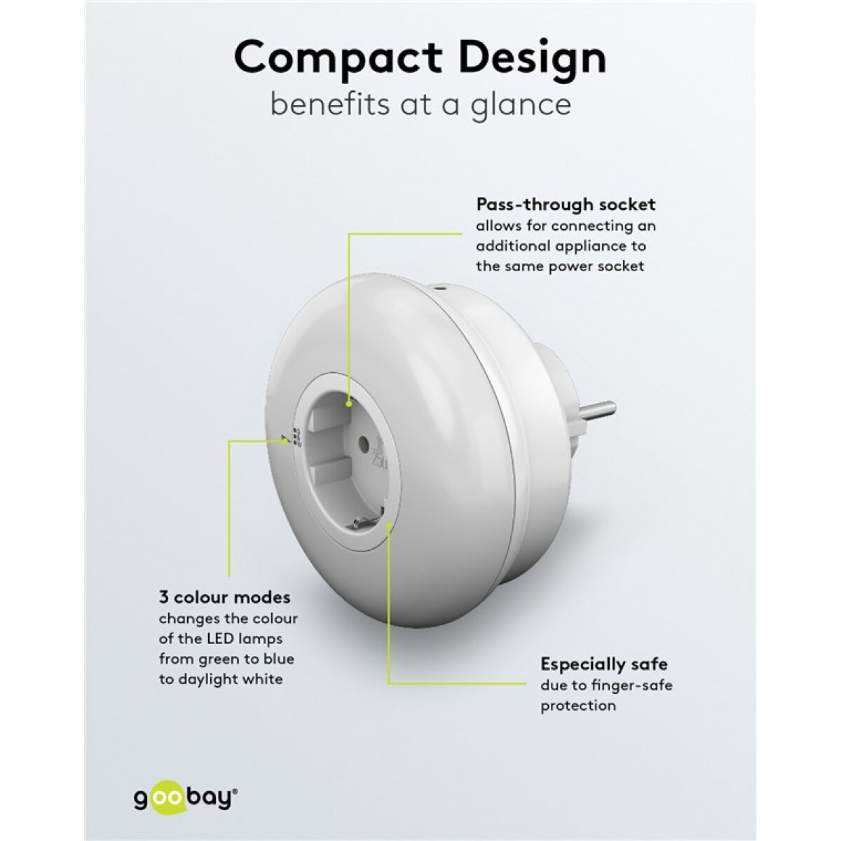 64567-5 GOOBAY LED φωτιστικό νυκτός 64567, πρίζα schuko, 3 χρώματα φωτός, 6500K - Image 6