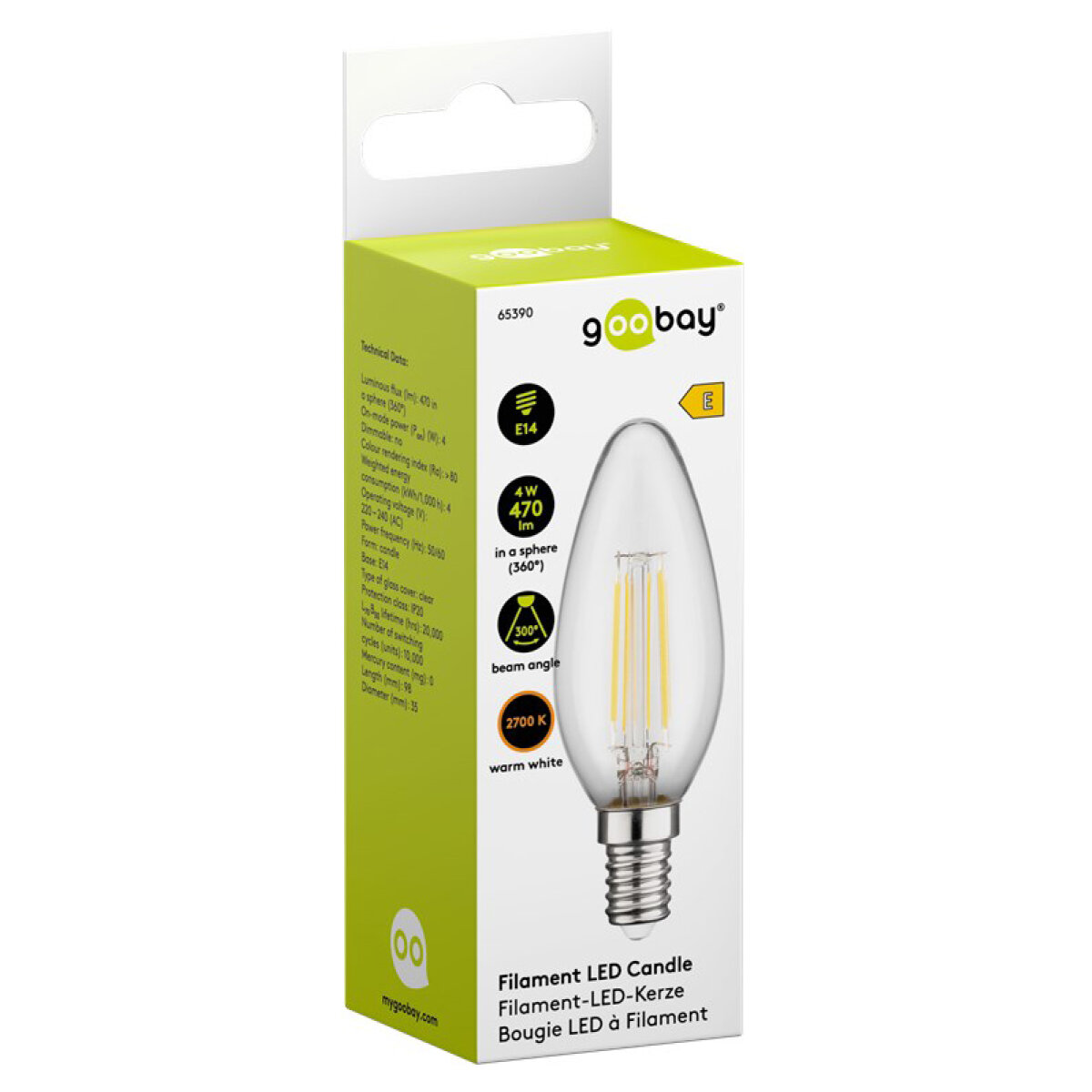 65390-2 GOOBAY LED λάμπα candle 65390, E14, Filament, 4W, 2700K, 470lm - Image 3