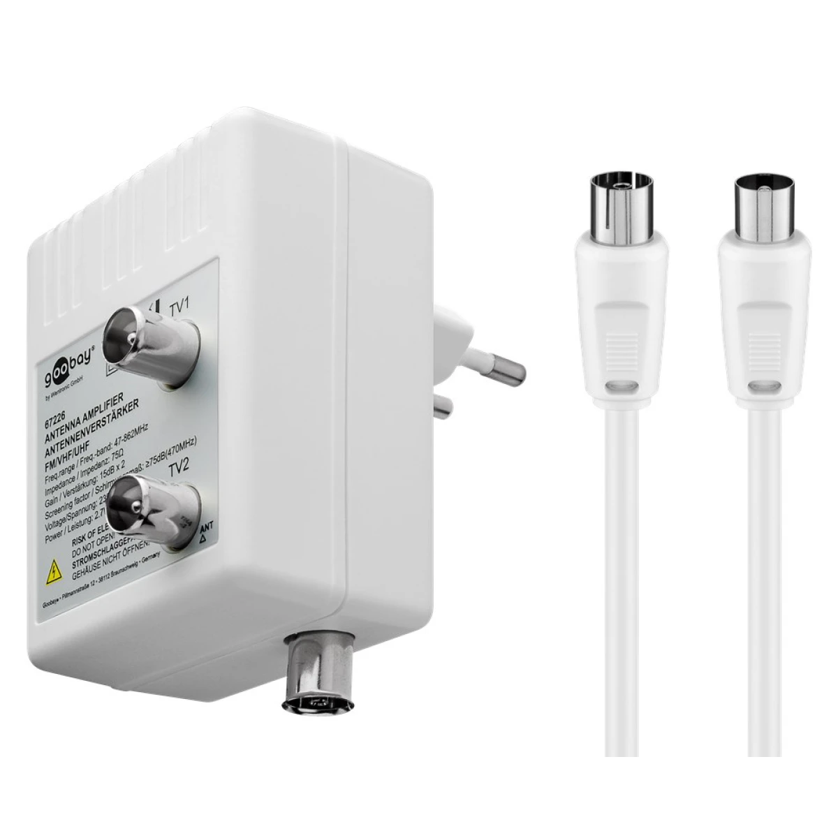 GOOBAY ενισχυτής κεραίας 67226, 2 συσκευές, DVB-T DVB-T2 DVB-C, λευκός - Image 1
