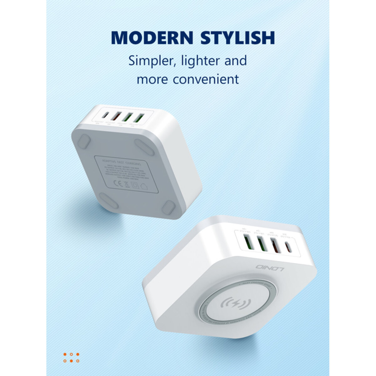 LDNIO σταθμός φόρτισης AW004, USB-C/3x USB/wireless, 32W, PD/QC, λευκός - Image 6