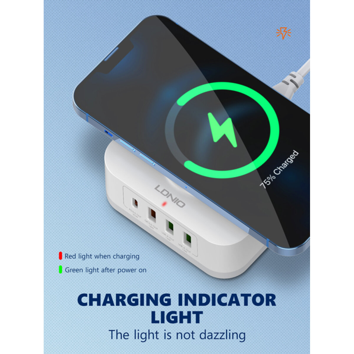 LDNIO σταθμός φόρτισης AW004, USB-C/3x USB/wireless, 32W, PD/QC, λευκός - Image 7