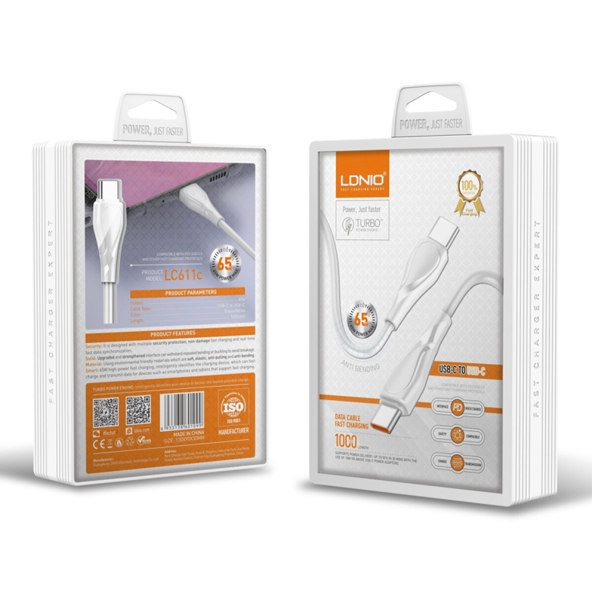 LDNIO καλώδιο USB-C σε USB-C LC611C, 65W PD, 1m, λευκό - Image 5