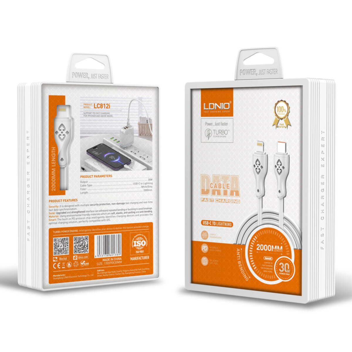 LDNIO καλώδιο Lightning σε USB-C LC812I, 30W PD, 2m, λευκό - Image 5