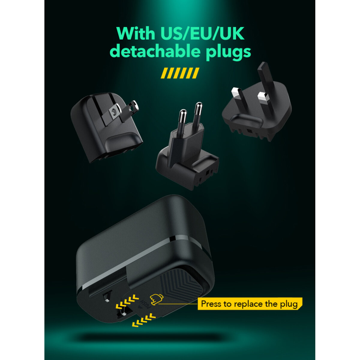 LDNIO φορτιστής τοίχου Q367 με καλώδιο USB-C, 3x USB-C, 65W, GaN, μαύρος - Image 2