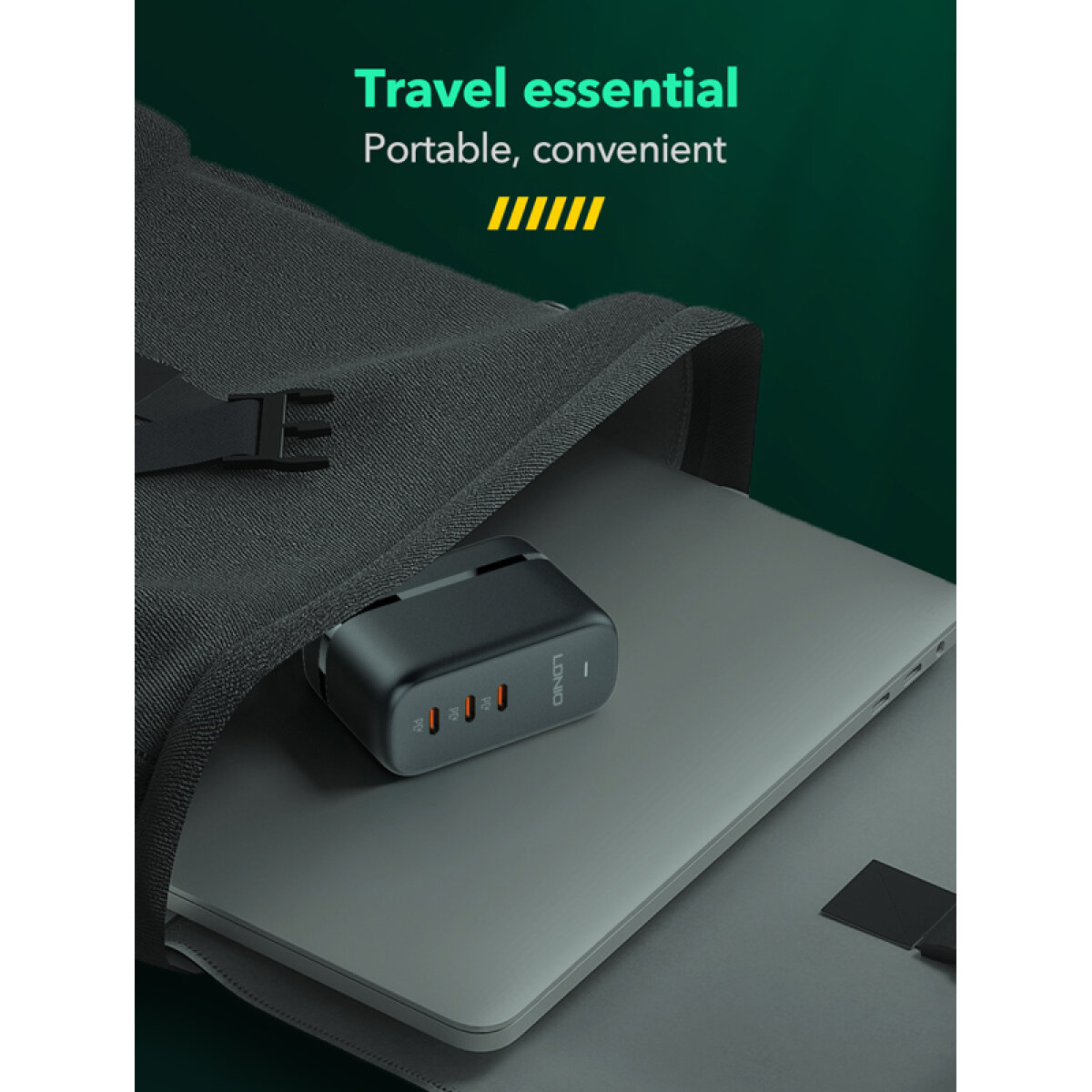 LDNIO φορτιστής τοίχου Q367 με καλώδιο USB-C, 3x USB-C, 65W, GaN, μαύρος - Image 4