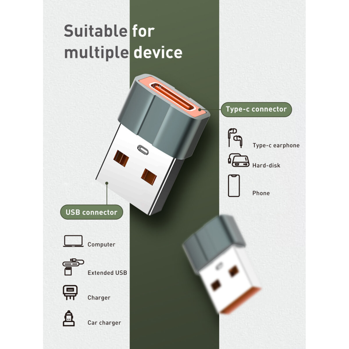 6933138691427-2 LDNIO αντάπτορας USB σε USB-C LC150, αρσενικό σε θηλυκό, γκρι - Image 3