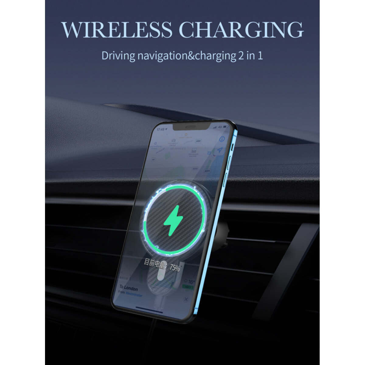 LDNIO ασύρματος φορτιστής & βάση αυτοκινήτου MA20, 15W, μαύρο - Image 2