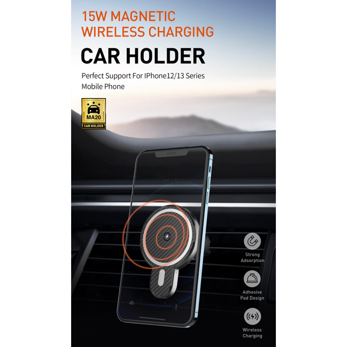 LDNIO ασύρματος φορτιστής & βάση αυτοκινήτου MA20, 15W, μαύρο - Image 4