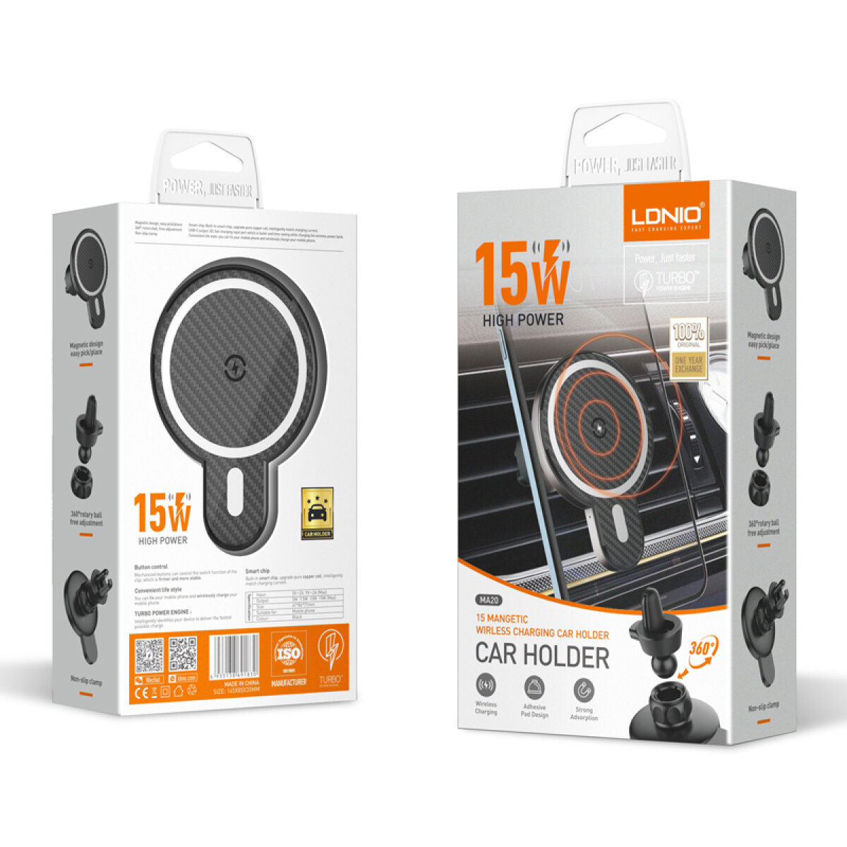 LDNIO ασύρματος φορτιστής & βάση αυτοκινήτου MA20, 15W, μαύρο - Image 8