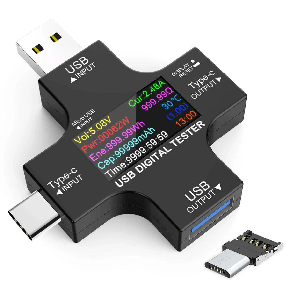 Συσκευή ελέγχου λειτουργίας θύρας USB, Micro USB & USB-C, 3.6-32V, LCD - Image 1