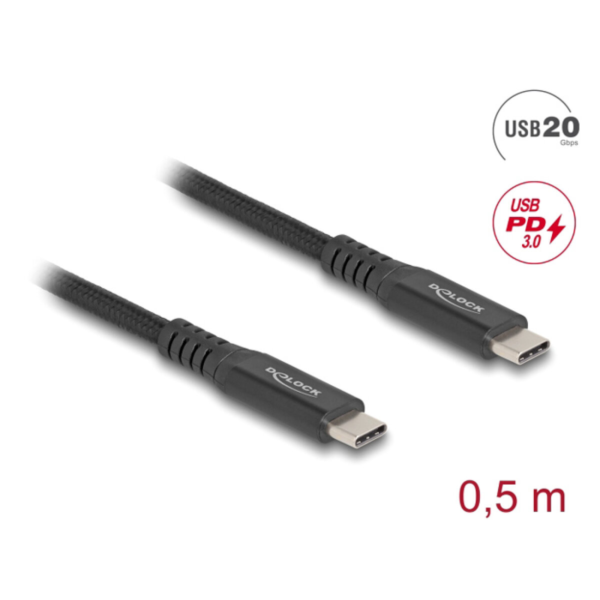 DELOCK καλώδιο USB-C 80023, 100W, 20 Gbps, 0.5m, USB4, E-Marker, μαύρο - Image 3