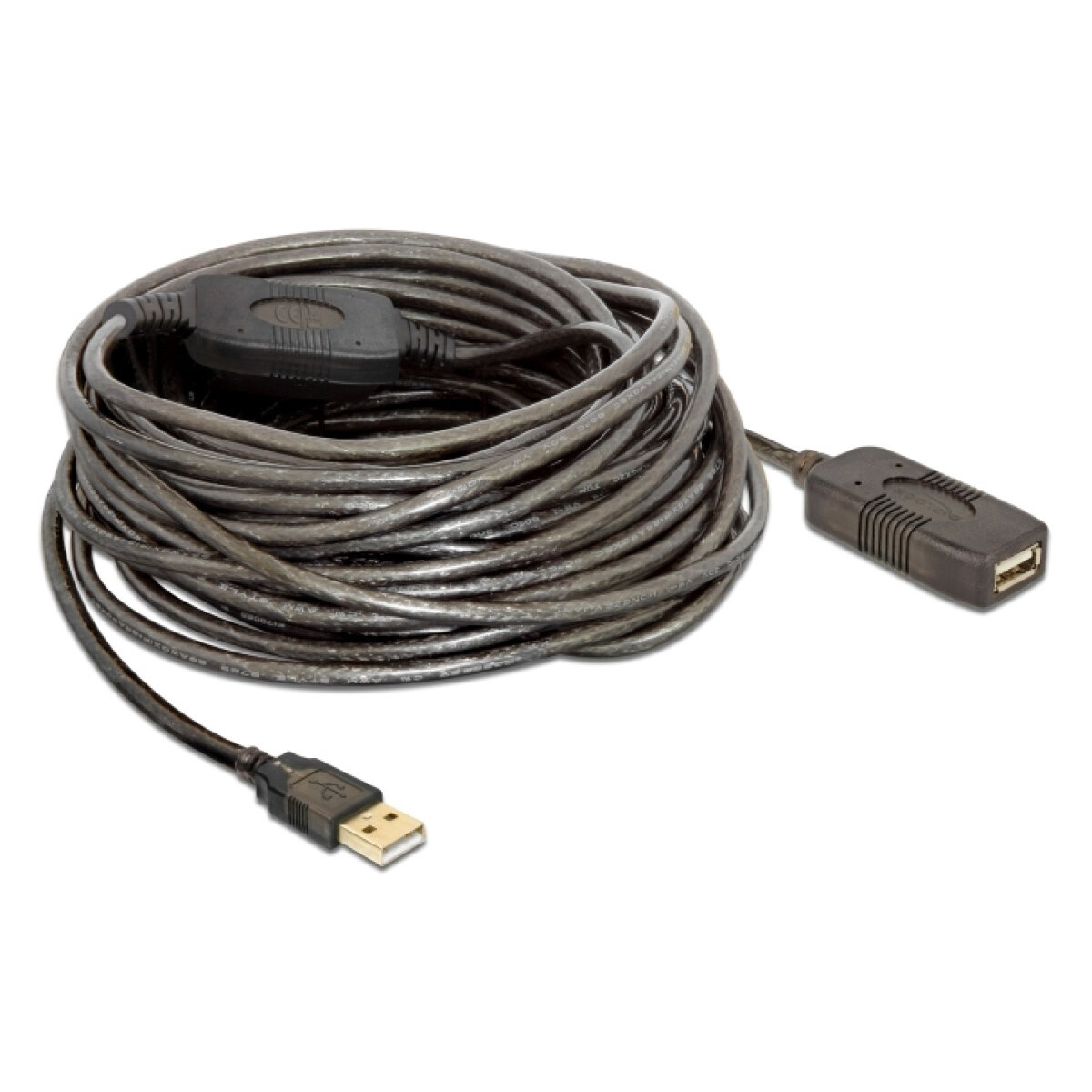 DELOCK καλώδιο USB 2.0 αρσενικό σε θηλυκό 82689, active, 15m, μαύρο - Image 1
