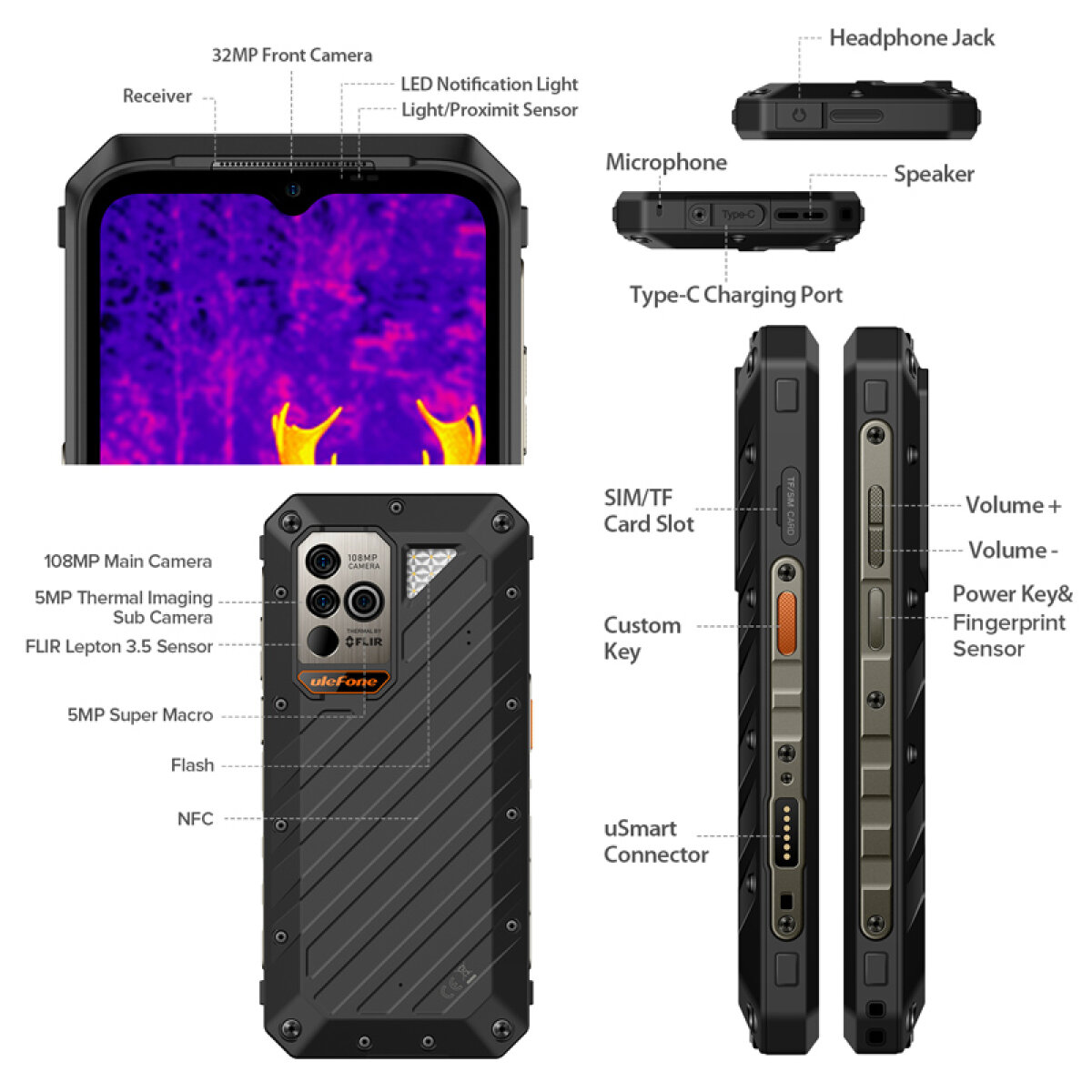 ARMOR18TU-BK-15 ULEFONE smartphone Power Armor 18T Ultra, 6.58", 12/512GB, 5G, 9600mAh, IP68/IP69K, μαύρο - Image 8