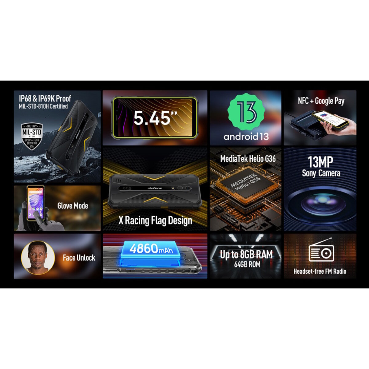 ARMORX12PRO-BK-5 ULEFONE smartphone Armor X12 Pro, 5.45", 4/64GB, 4860mAh, IP68/IP69K, μαύρο - Image 2