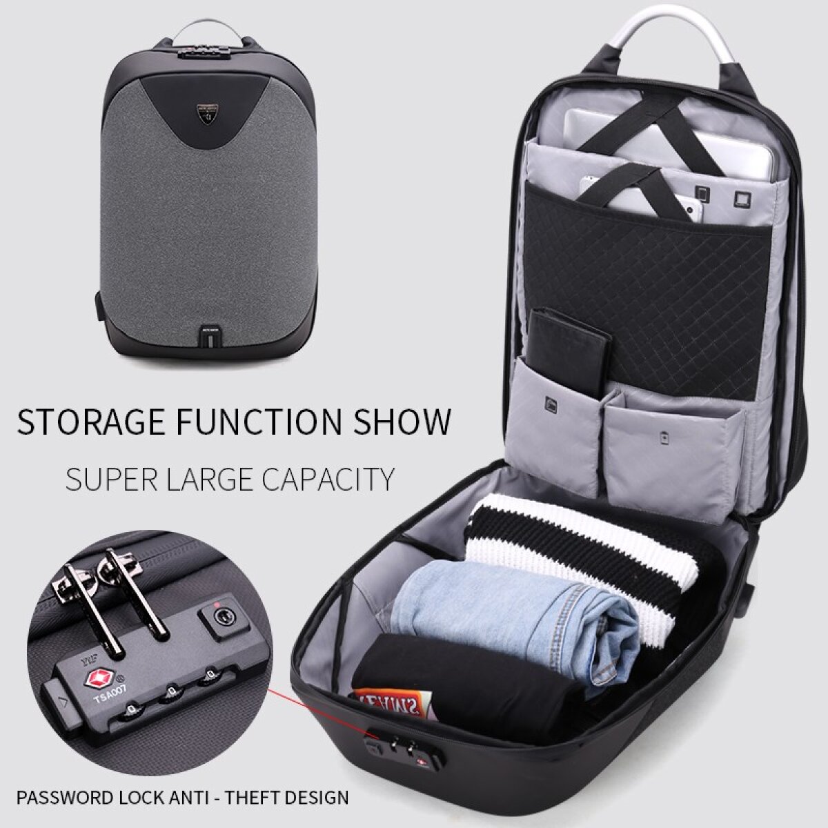 B00208-DG-1 ARCTIC HUNTER τσάντα πλάτης B00208 με θήκη laptop 15.6", λουκέτο TSA, 24L, γκρι - Image 2