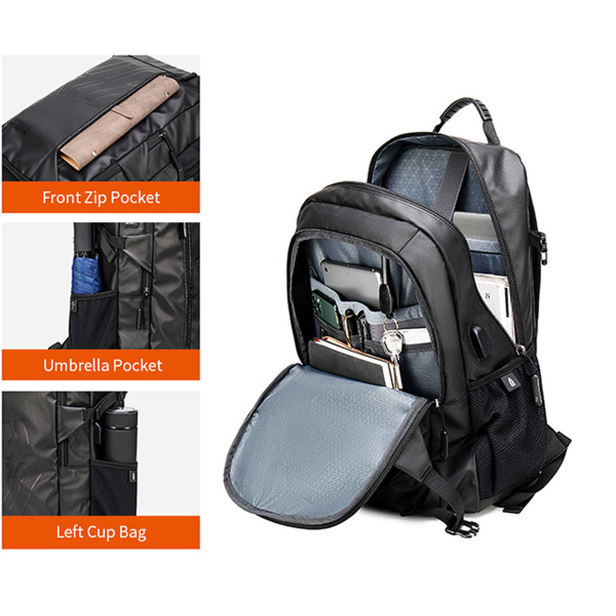 B00387-BK-1 ARCTIC HUNTER τσάντα πλάτης B00387 με θήκη laptop 15.6", 26L, USB, μαύρη - Image 2