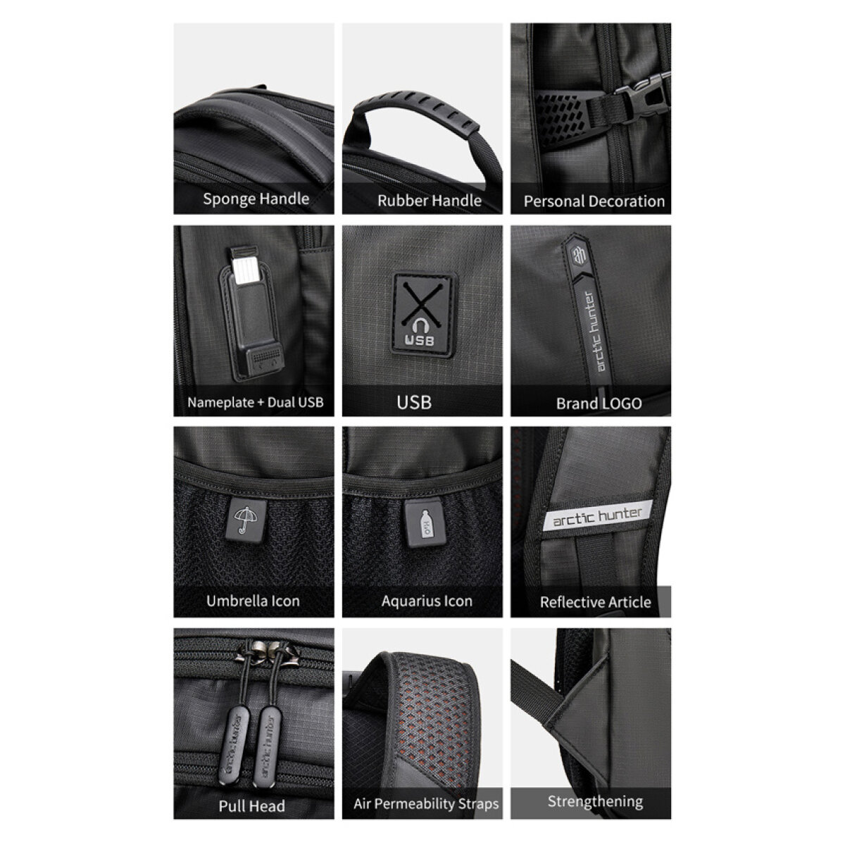 B00388-BL-2 ARCTIC HUNTER τσάντα πλάτης B00388 με θήκη laptop 15.6", USB, 27L, μπλε - Image 4