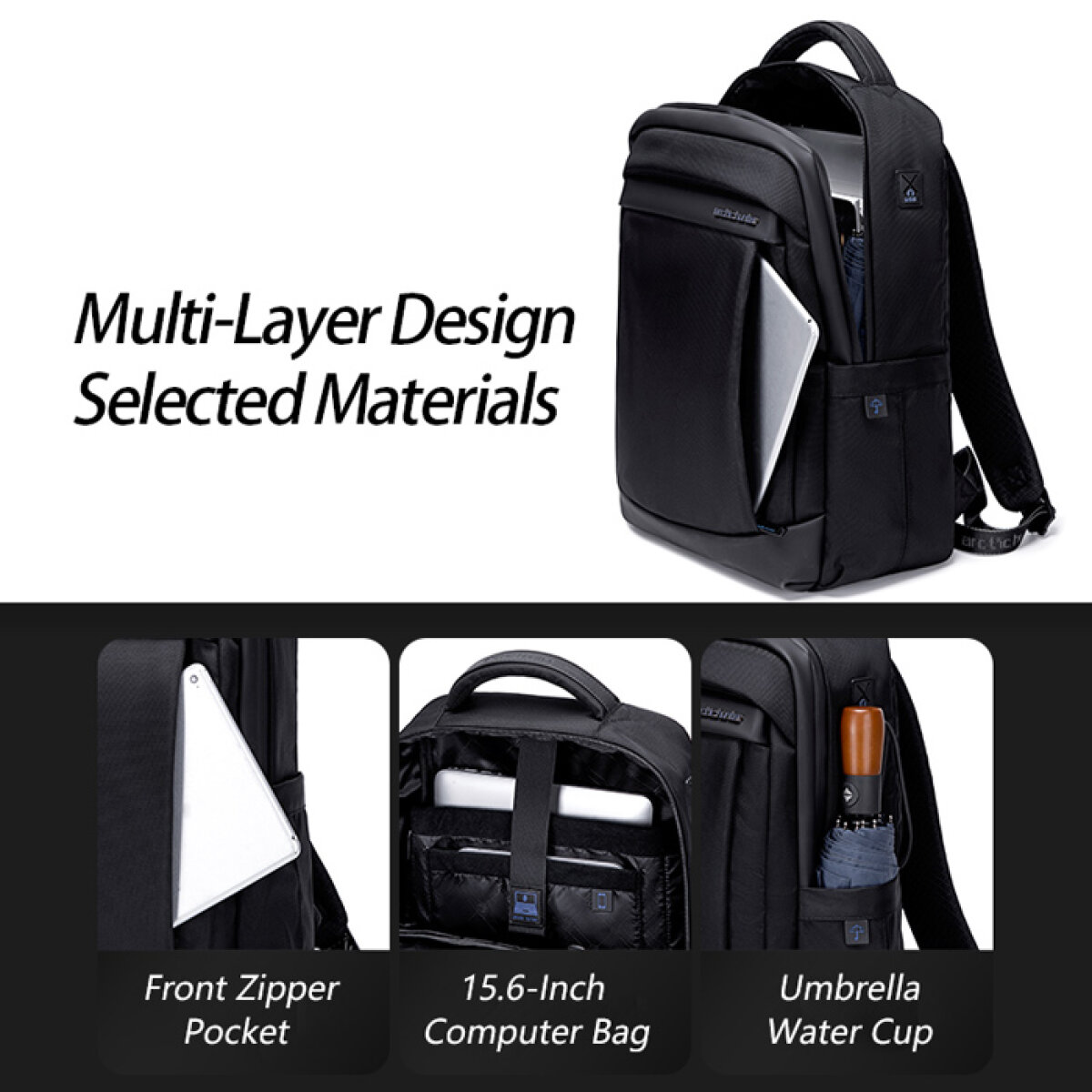 B00478-BK-1 ARCTIC HUNTER τσάντα πλάτης B00478 με θήκη laptop 15.6", 18L, μαύρη - Image 2