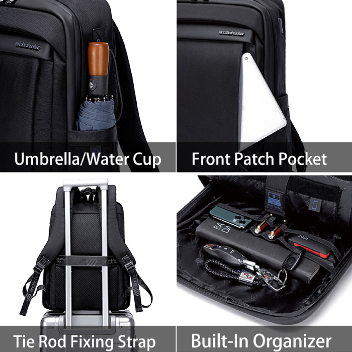 B00478-BK-2 ARCTIC HUNTER τσάντα πλάτης B00478 με θήκη laptop 15.6", 18L, μαύρη - Image 3