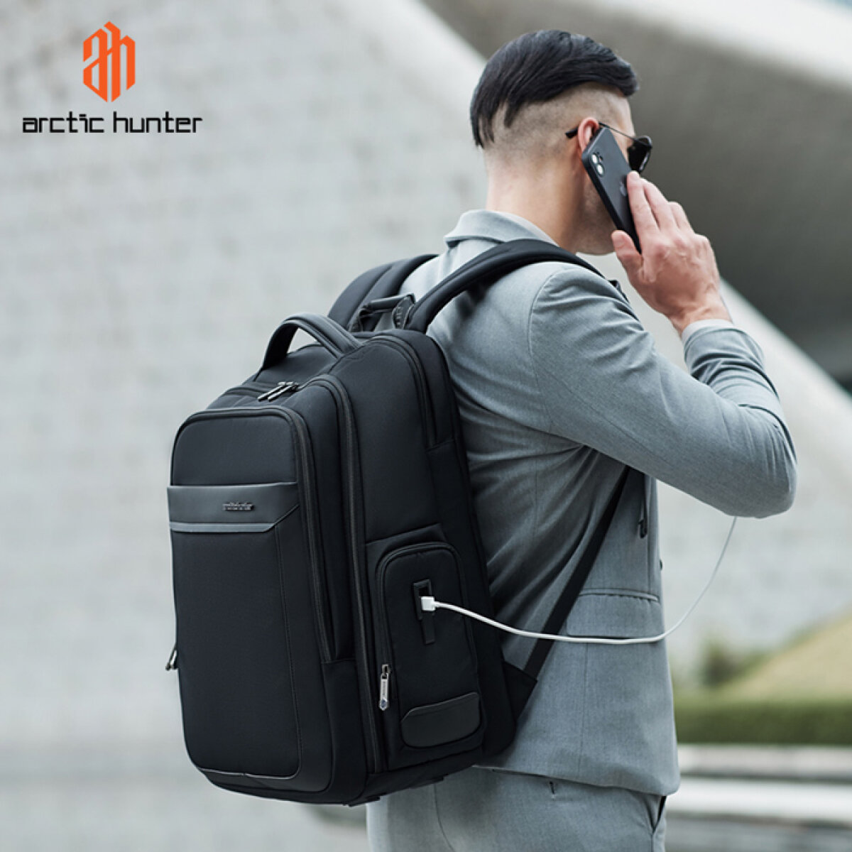 B00544-BK-1 ARCTIC HUNTER τσάντα πλάτης B00544 με θήκη laptop 17", 40L, USB, μαύρη - Image 3
