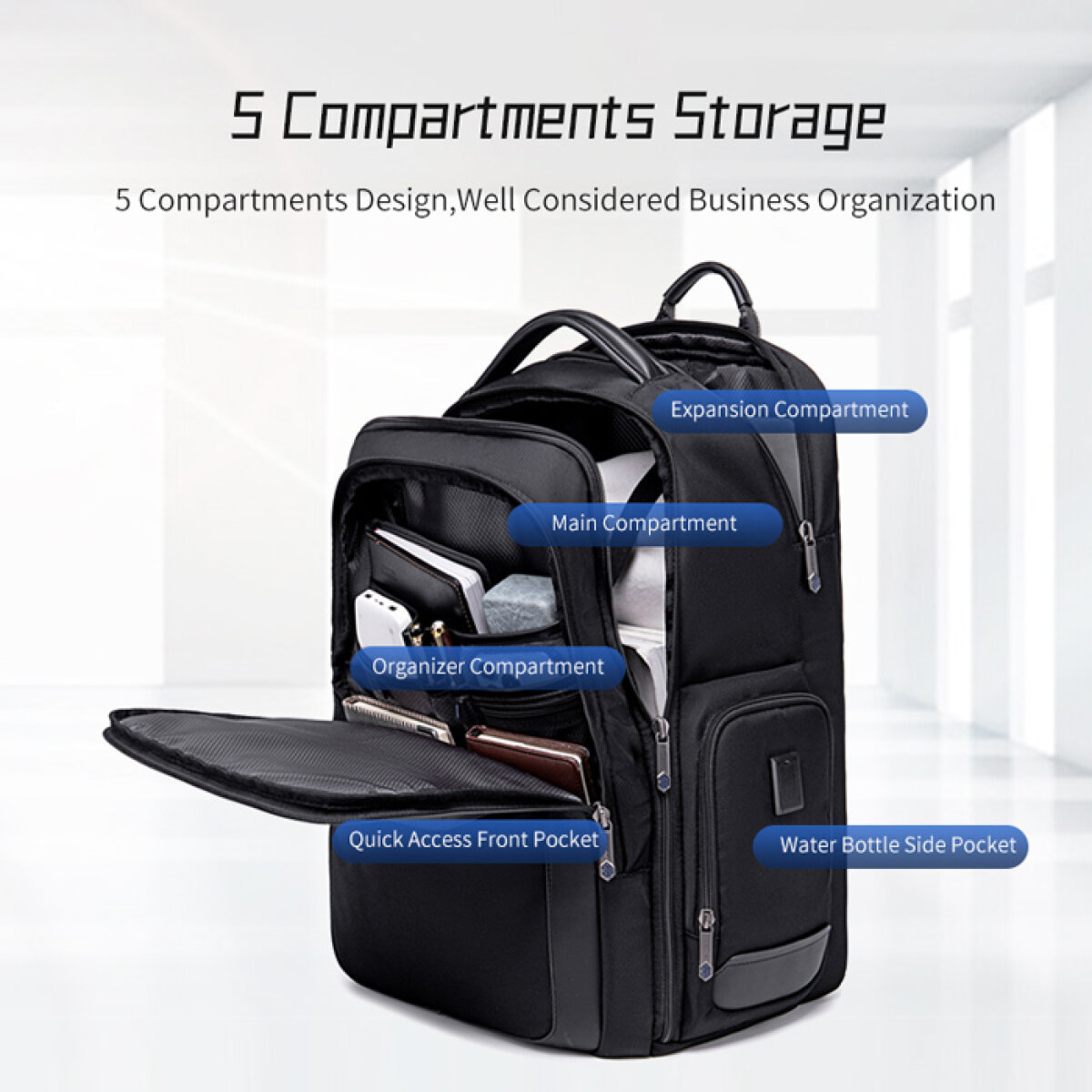 B00544-BK-2 ARCTIC HUNTER τσάντα πλάτης B00544 με θήκη laptop 17", 40L, USB, μαύρη - Image 2