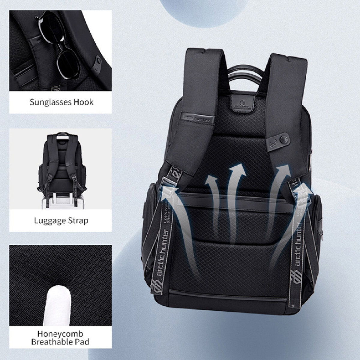 B00544-BK-3 ARCTIC HUNTER τσάντα πλάτης B00544 με θήκη laptop 17", 40L, USB, μαύρη - Image 4