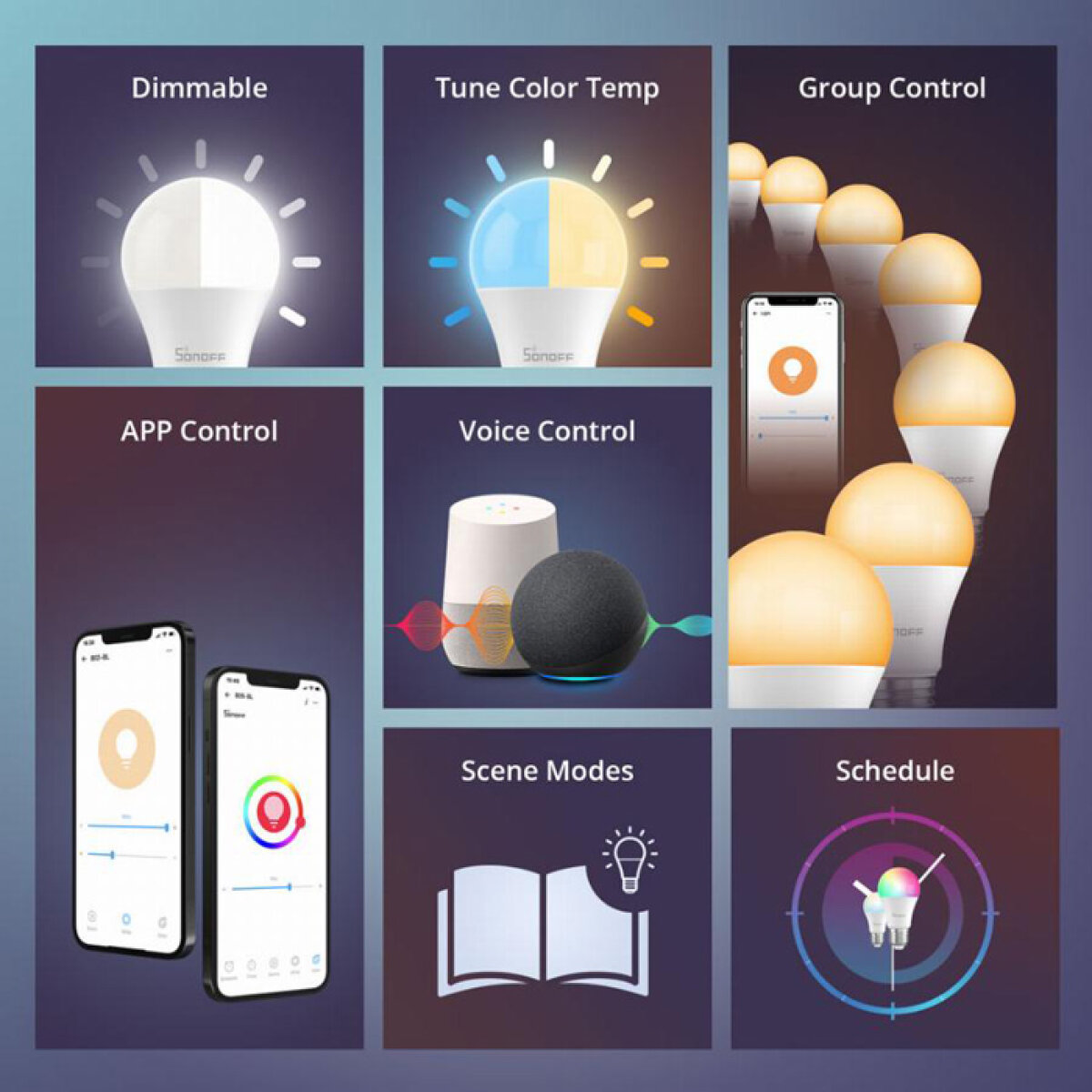 B05-BL-A60-1 SONOFF smart λάμπα LED B05-BL-A60, Wi-Fi, 9W, E27, 2700K-6500K, RGB - Image 2