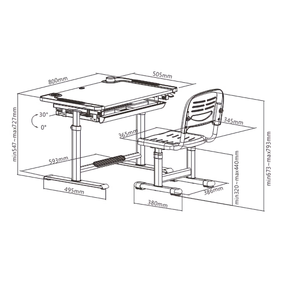 B301-7 BRATECK σετ παιδικό γραφείο και καρέκλα B301, ρυθμιζόμενο, γκρι - Image 8