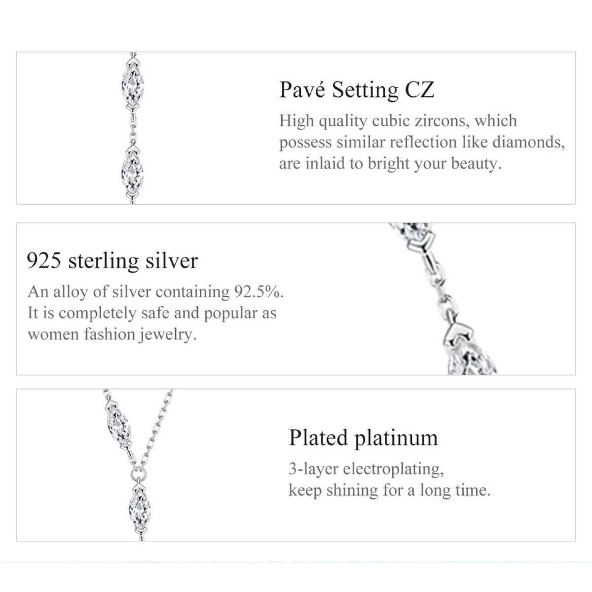 BAMOER κολιέ BSN330 με κυβική ζιρκόνια, ασήμι 925, ασημί - Image 4