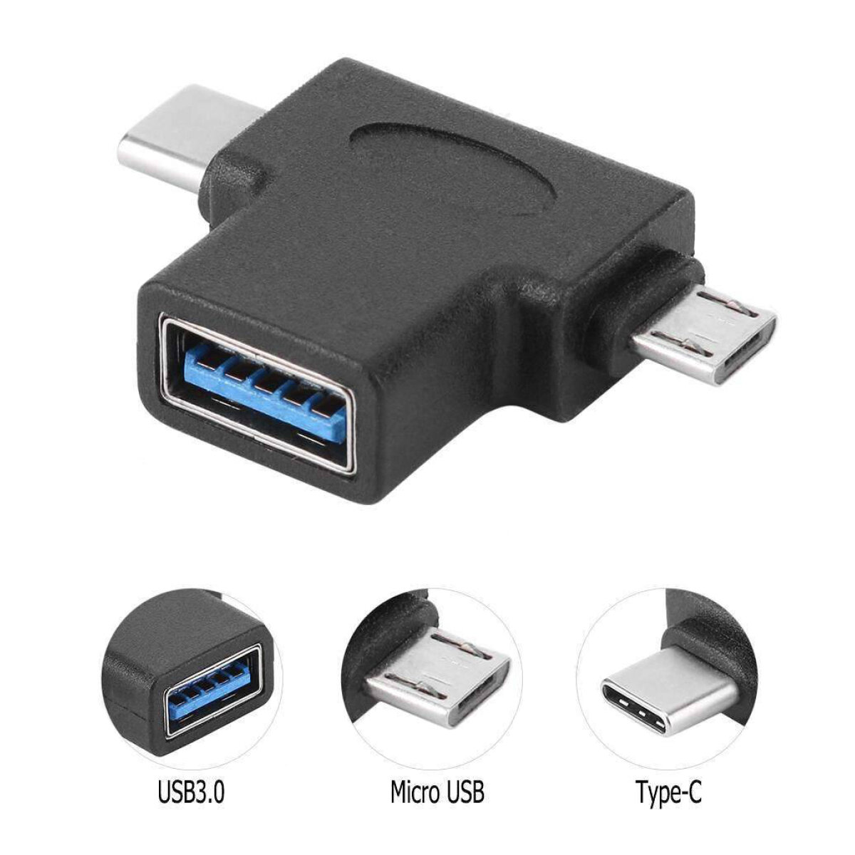 CAB-U117-1 POWERTECH αντάπτορας USB σε USB-C & Micro USB CAB-U117, 5Gbps, μαύρος - Image 2