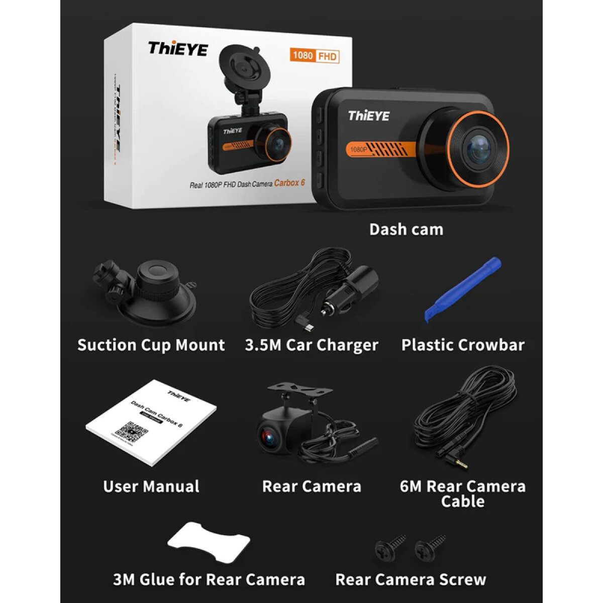 THIEYE κάμερα αυτοκινήτου Carbox 6R, μπροστινή & οπίσθια, 3" LCD, 1080p - Image 6