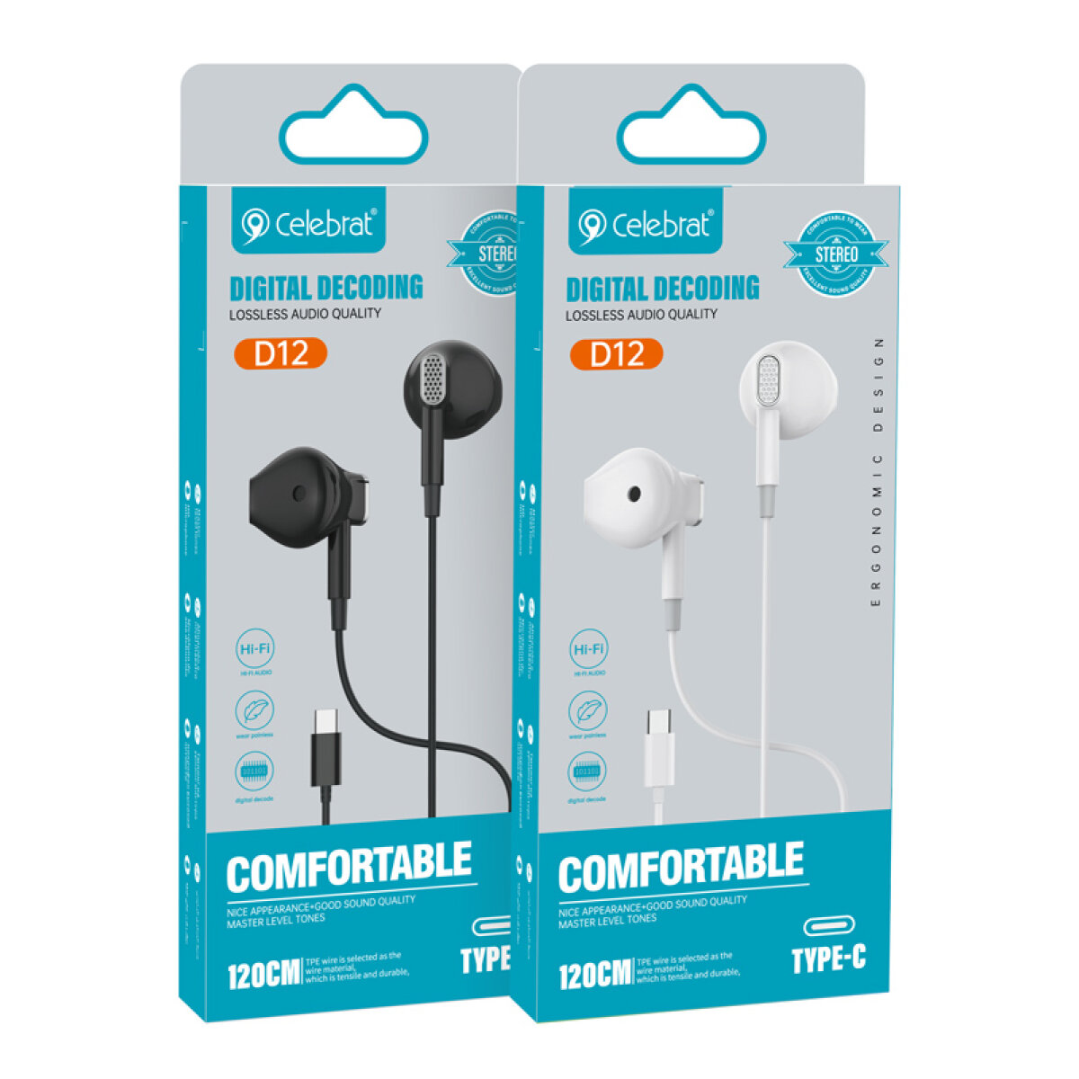 D12-BK-3 CELEBRAT earphones με μικρόφωνο D12, USB-C σύνδεση, Φ14.2mm, 1.2m, μαύρα - Image 4
