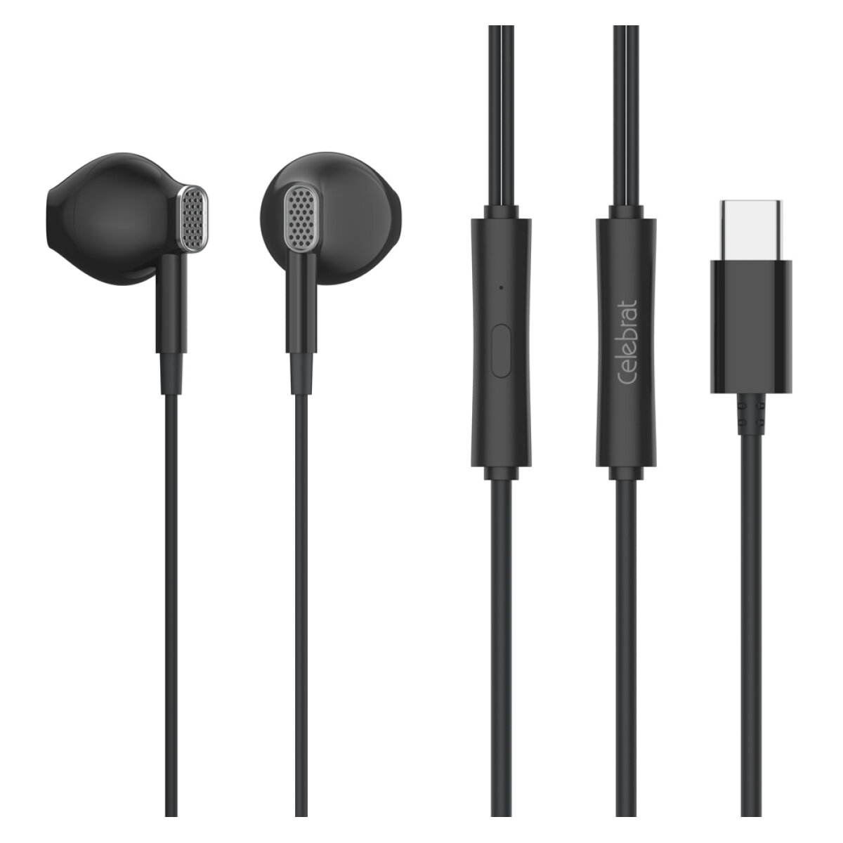 D12-BK CELEBRAT earphones με μικρόφωνο D12, USB-C σύνδεση, Φ14.2mm, 1.2m, μαύρα - Image 1