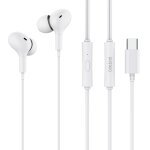CELEBRAT earphones με μικρόφωνο D13, USB-C σύνδεση, Φ10mm, 1.2m, λευκά