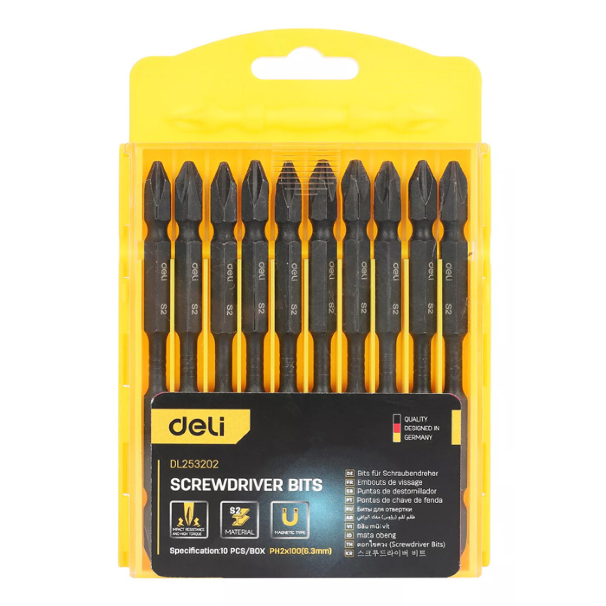 DL253202 DELI μύτες κατσαβιδιού DL253202 για δράπανο, σταυρωτές, PH2x100mm, 10τμχ - Image 1