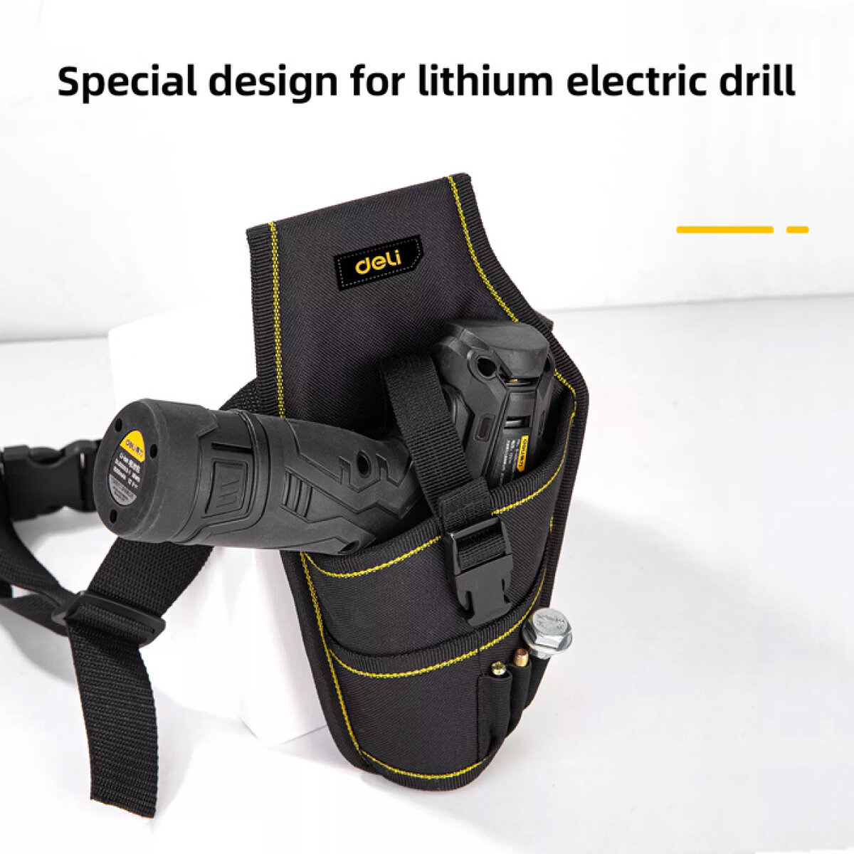 DELI εργαλειοθήκη μέσης DL430004 για δράπανο, 26x15cm, μαύρη - Image 2